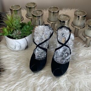 ZARA Women’s Black Suede Gold Heel Open Toe Shoes Size EU 39